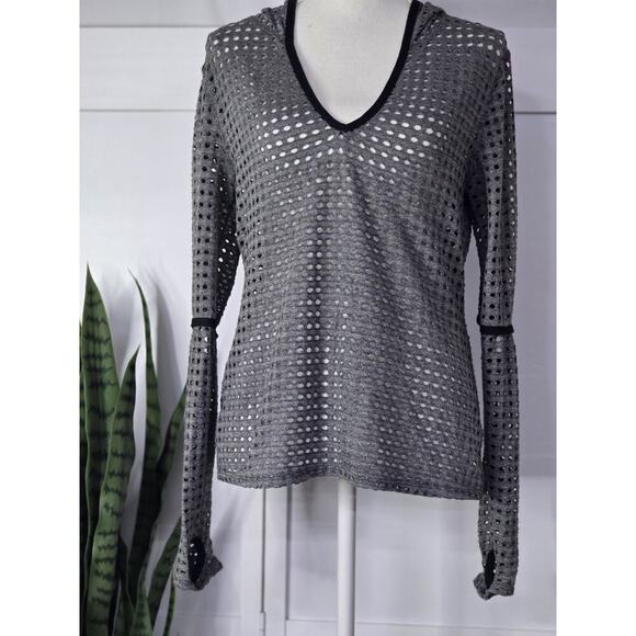Trina Turk Recreation Hooded Mesh Cover Up Swimwear Women’s Gray Size Large - Picture 1 of 8